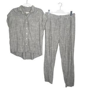 THREAD & SUPPLY Pinstriped Button Up Shirt & Drawstring Pant Set Gray Size Large